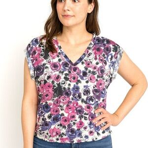 POSTMARK Anthropologie Purple Floral Top, Size S
